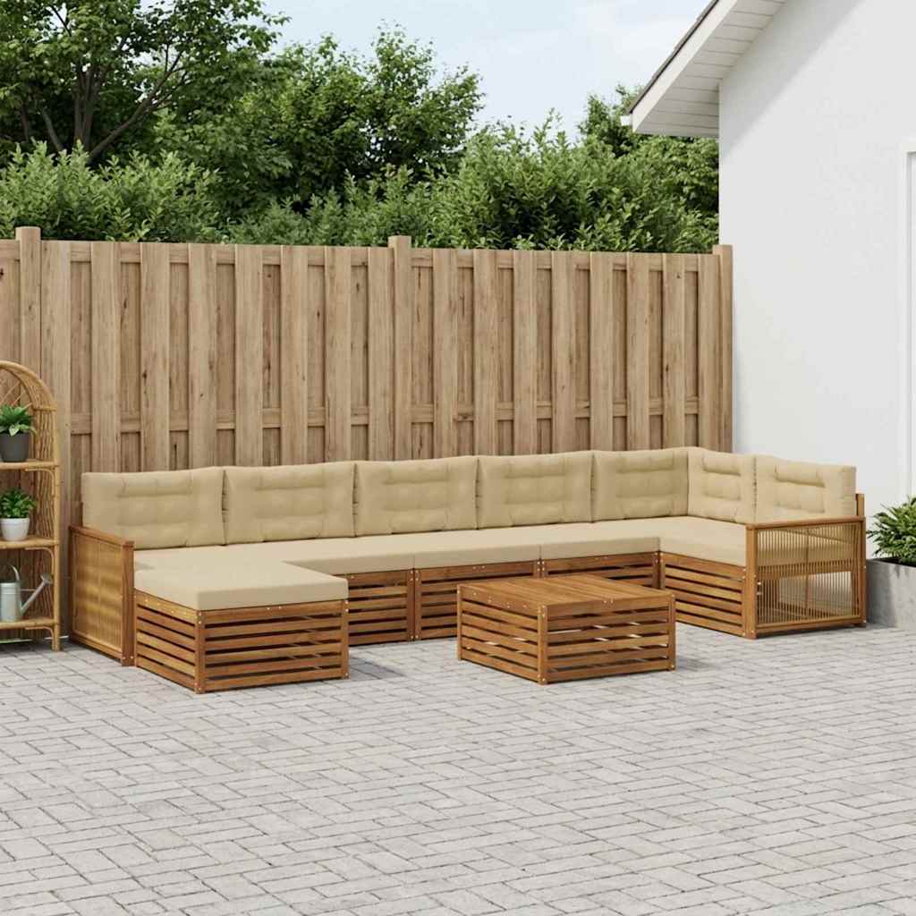 Buiten bankenset met kussen 8 pcs Natuurlijk en Beige