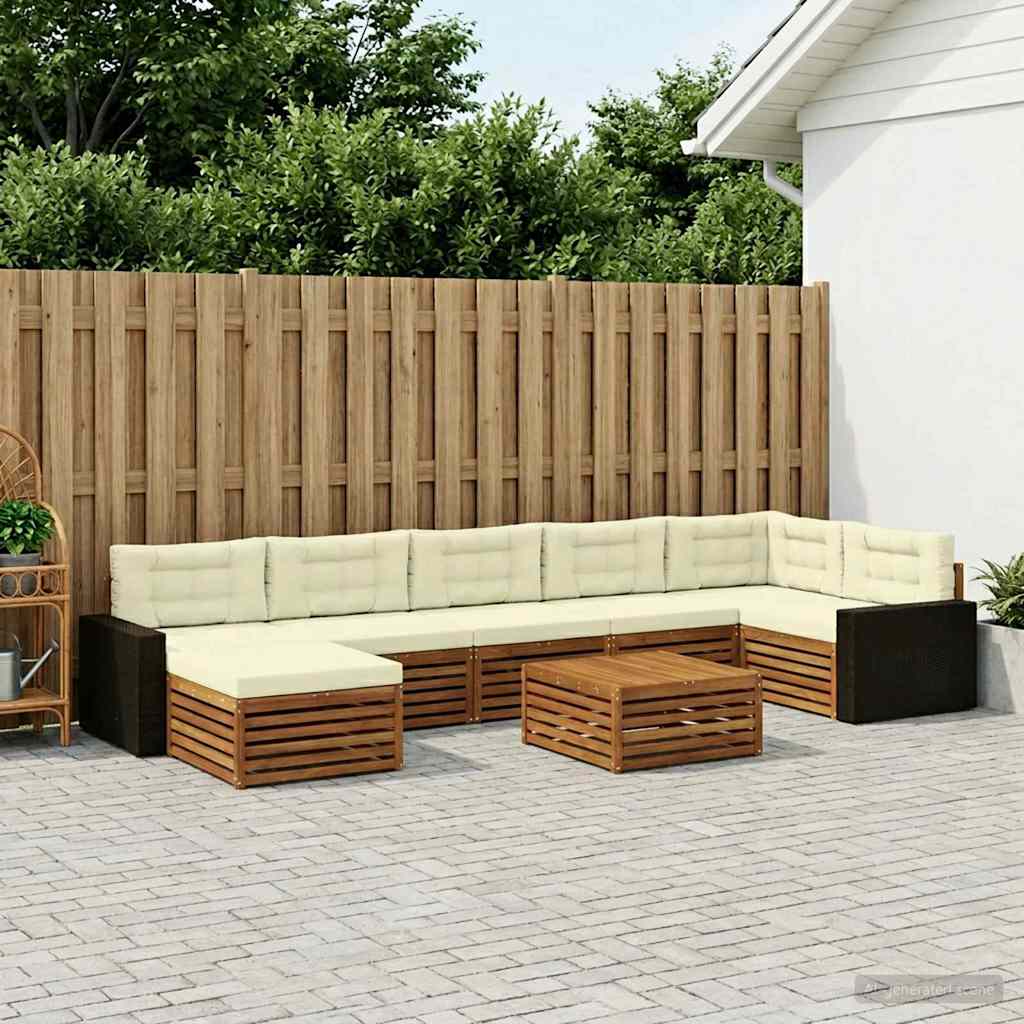 Buiten bankenset met kussen 8 pcs Natuurlijk en Crème – afbeelding 1
