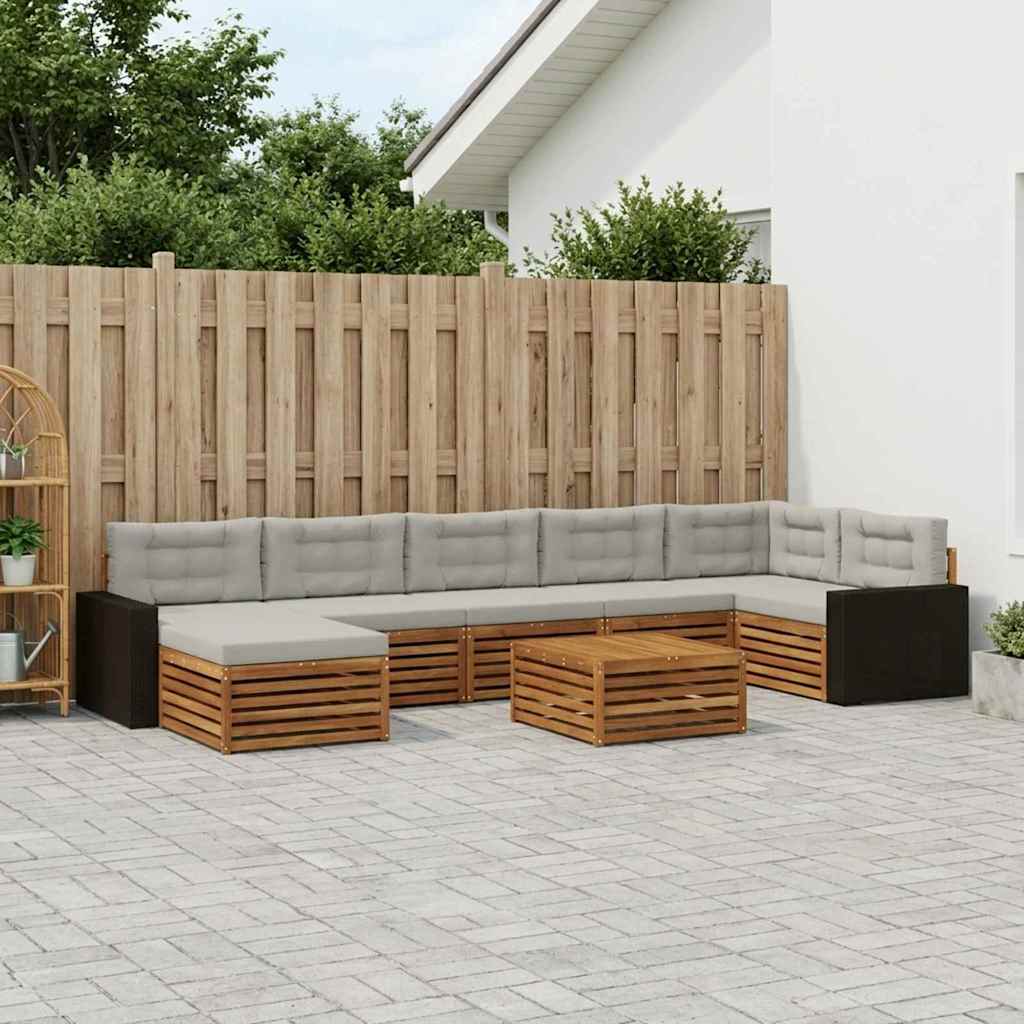 Buiten bankenset met kussen 8 pcs Naturel en lichtgrijs – afbeelding 1