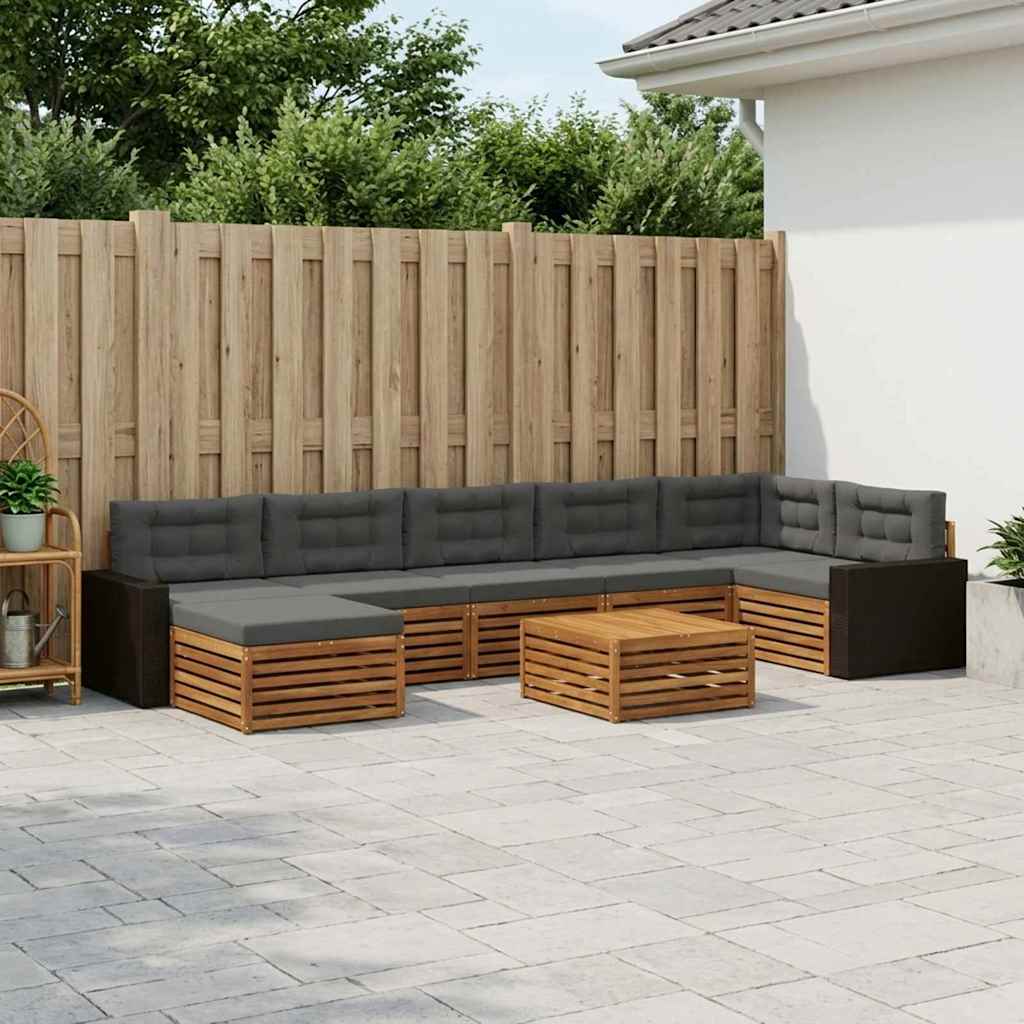 Buiten bankenset met kussen 8 pcs Natuurlijk en Antraciet