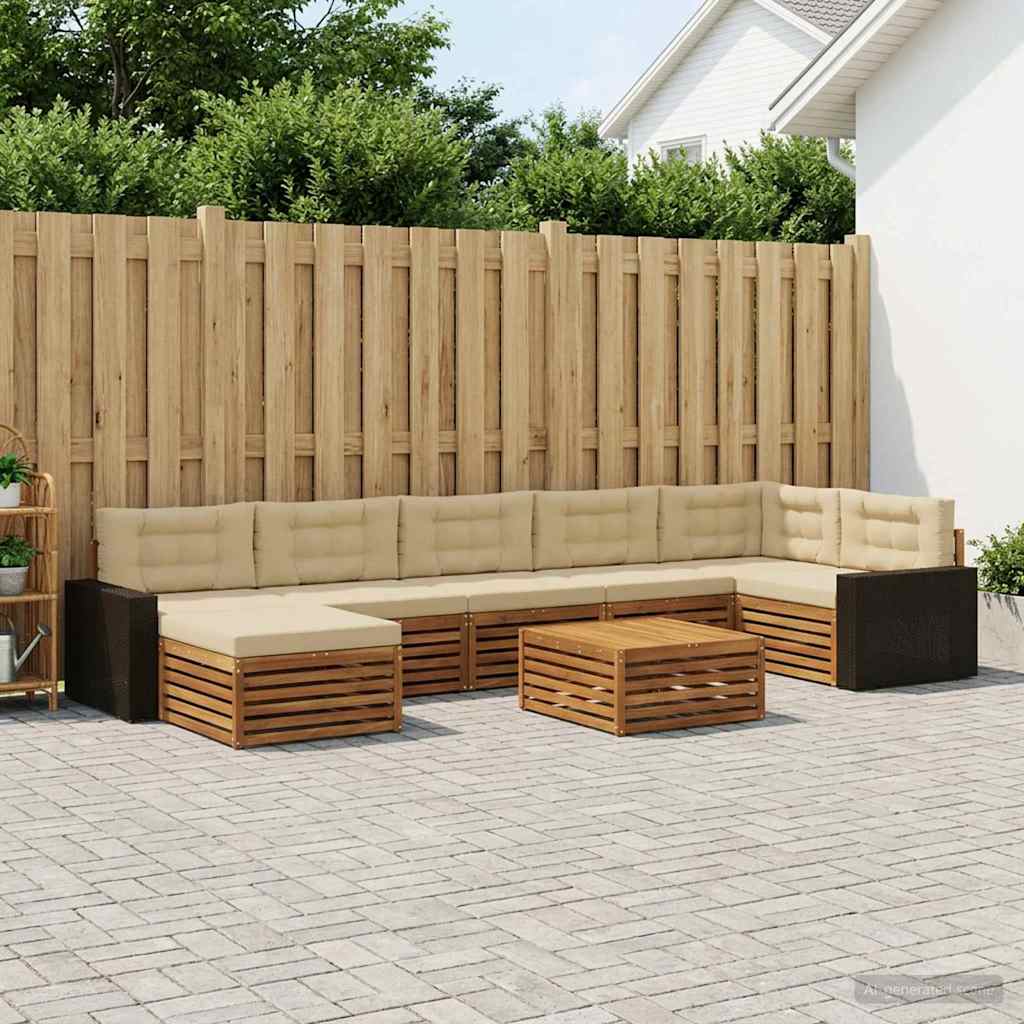 Buiten bankenset met kussen 8 pcs Natuurlijk en Beige