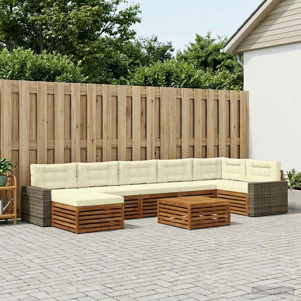 Buiten bankenset met kussen 8 pcs Natuurlijk en Crème – afbeelding 1
