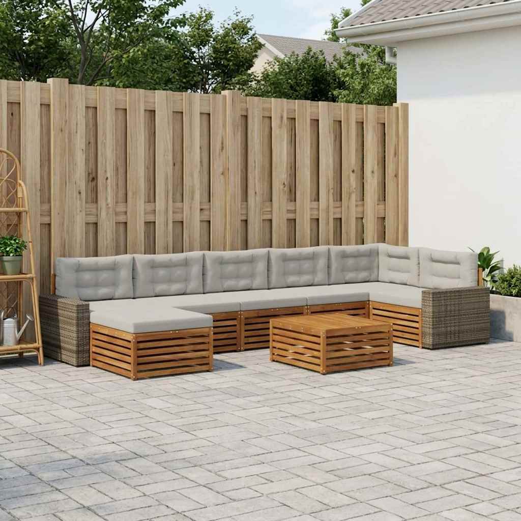 Buiten bankenset met kussen 8 pcs Naturel en lichtgrijs