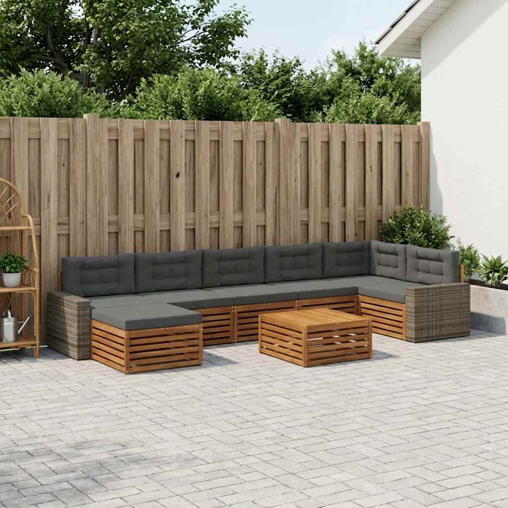 Buiten bankenset met kussen 8 pcs Natuurlijk en Antraciet