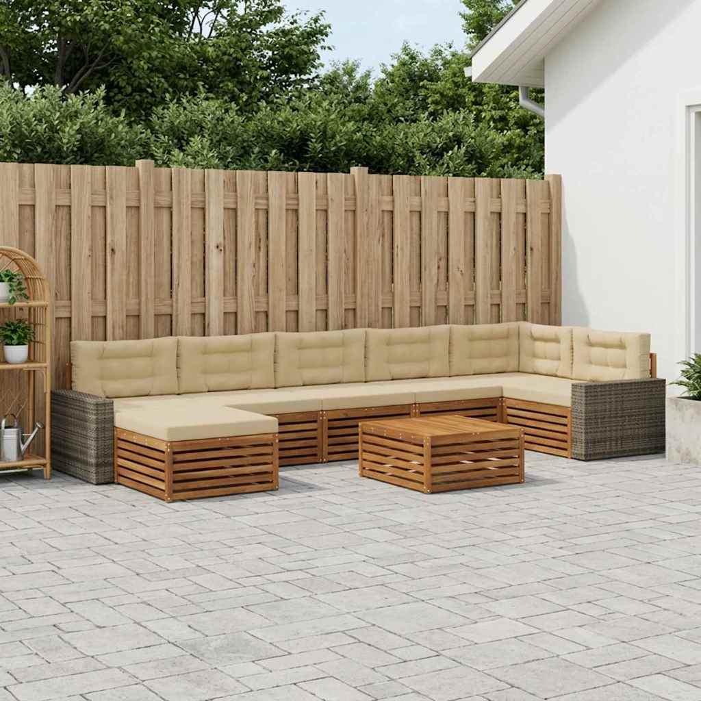 Buiten bankenset met kussen 8 pcs Natuurlijk en Beige – afbeelding 1