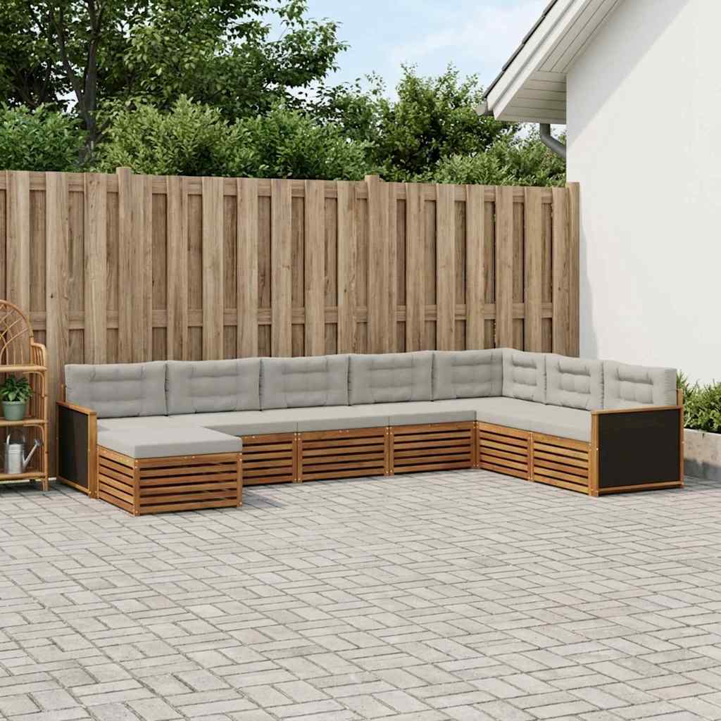 Buiten bankenset met kussen 8 pcs Naturel en lichtgrijs