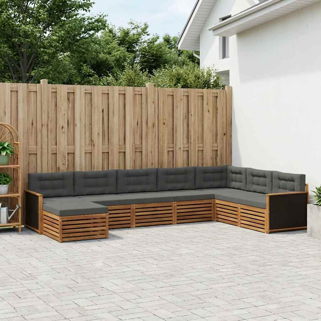Buiten bankenset met kussen 8 pcs Natuurlijk en Antraciet
