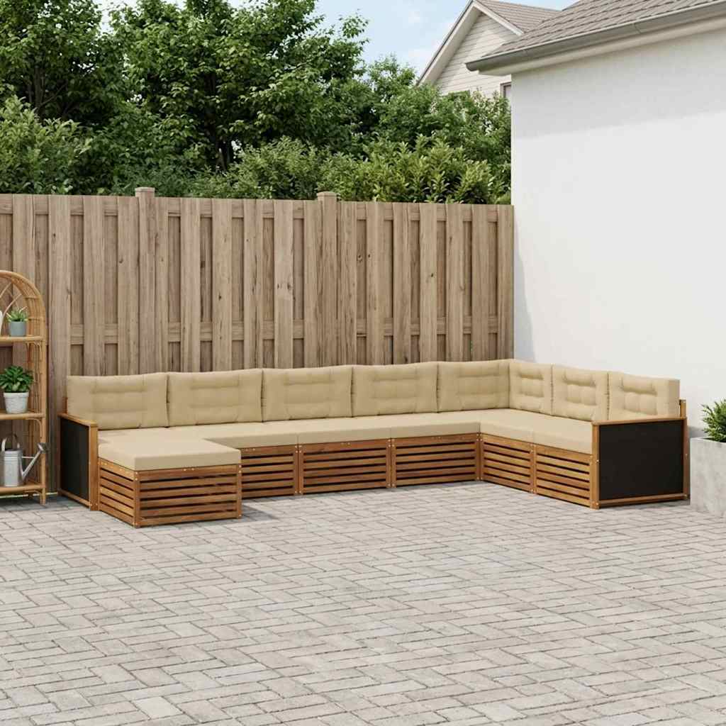Buiten bankenset met kussen 8 pcs Natuurlijk en Beige – afbeelding 1