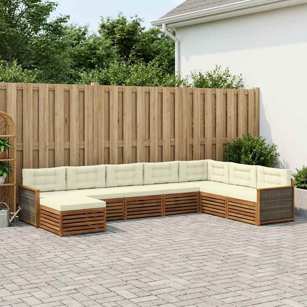 Buiten bankenset met kussen 8 pcs Natuurlijk en Crème – afbeelding 1