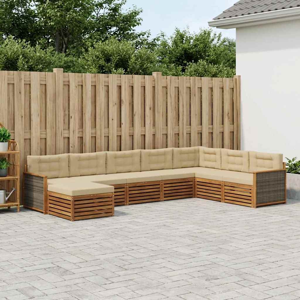 Buiten bankenset met kussen 8 pcs Natuurlijk en Beige – afbeelding 1