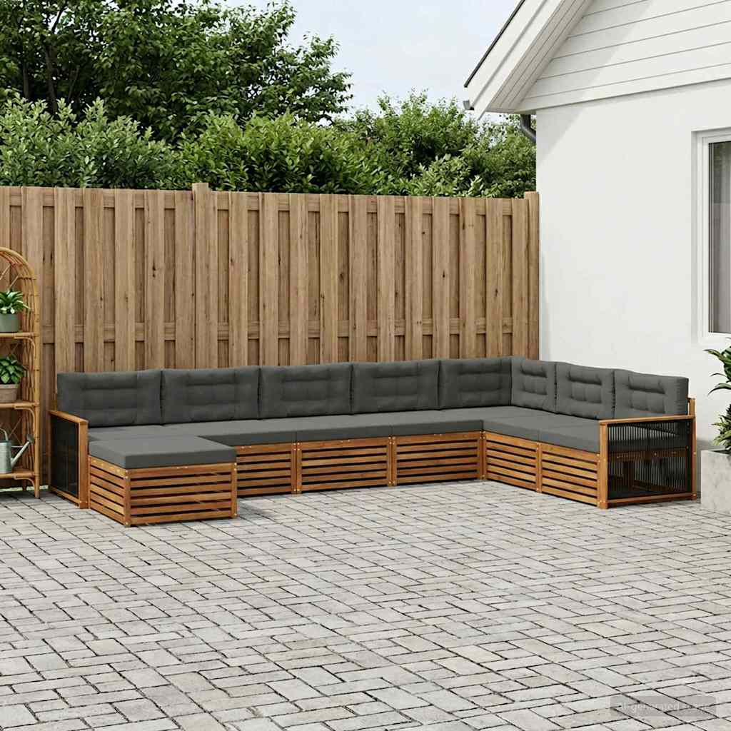 Buiten bankenset met kussen 8 pcs Natuurlijk en Antraciet