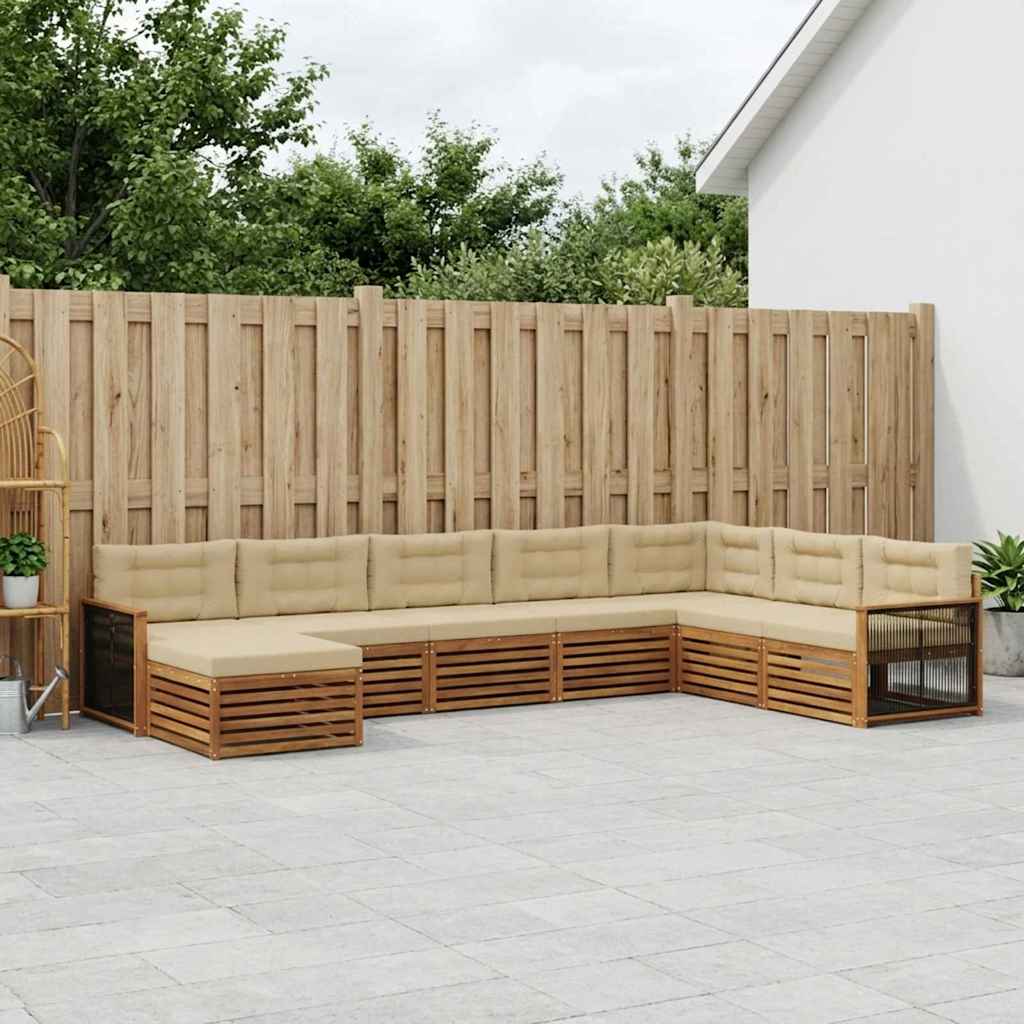 Buiten bankenset met kussen 8 pcs Natuurlijk en Beige