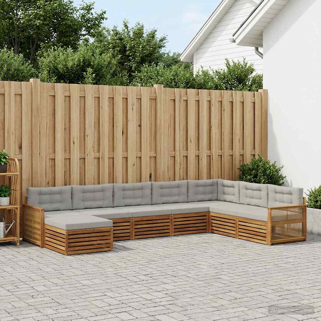 Buiten bankenset met kussen 8 pcs Naturel en lichtgrijs – afbeelding 1