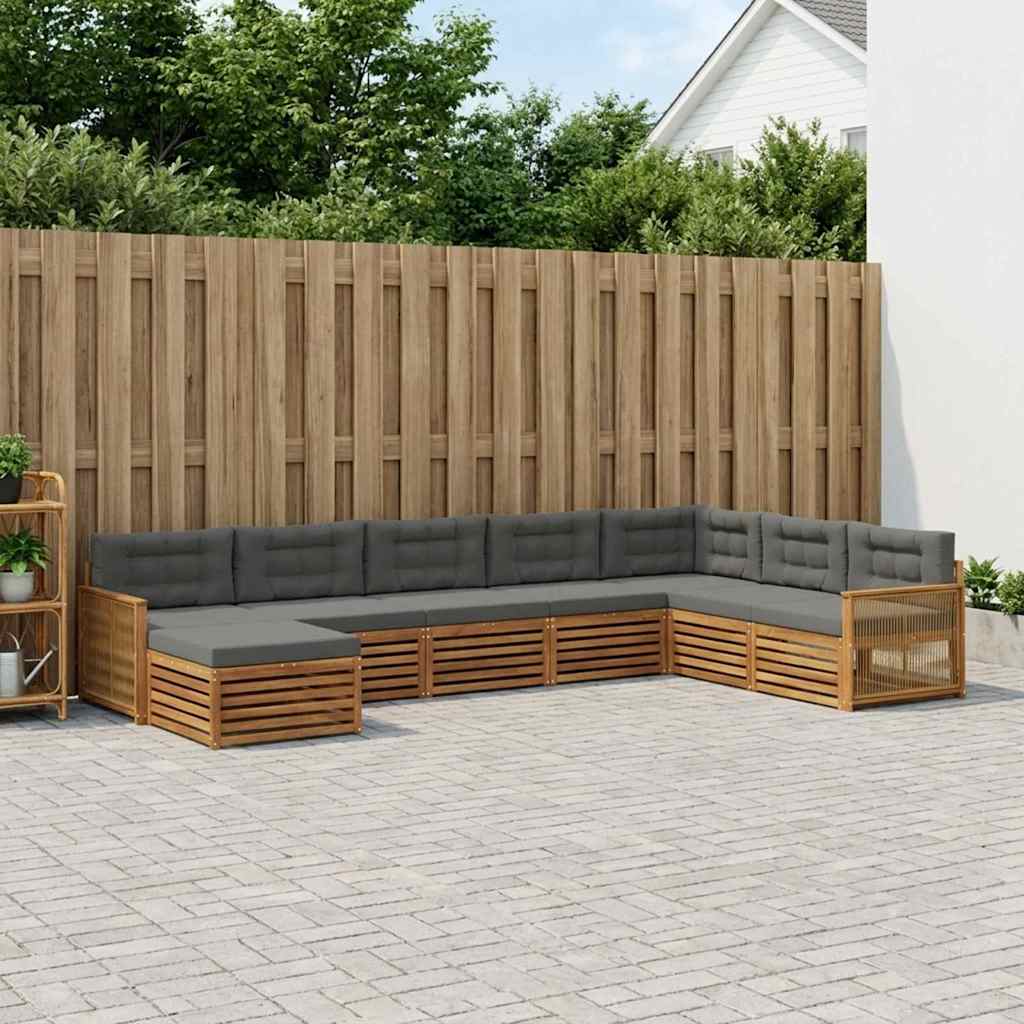 Buiten bankenset met kussen 8 pcs Natuurlijk en Antraciet – afbeelding 1