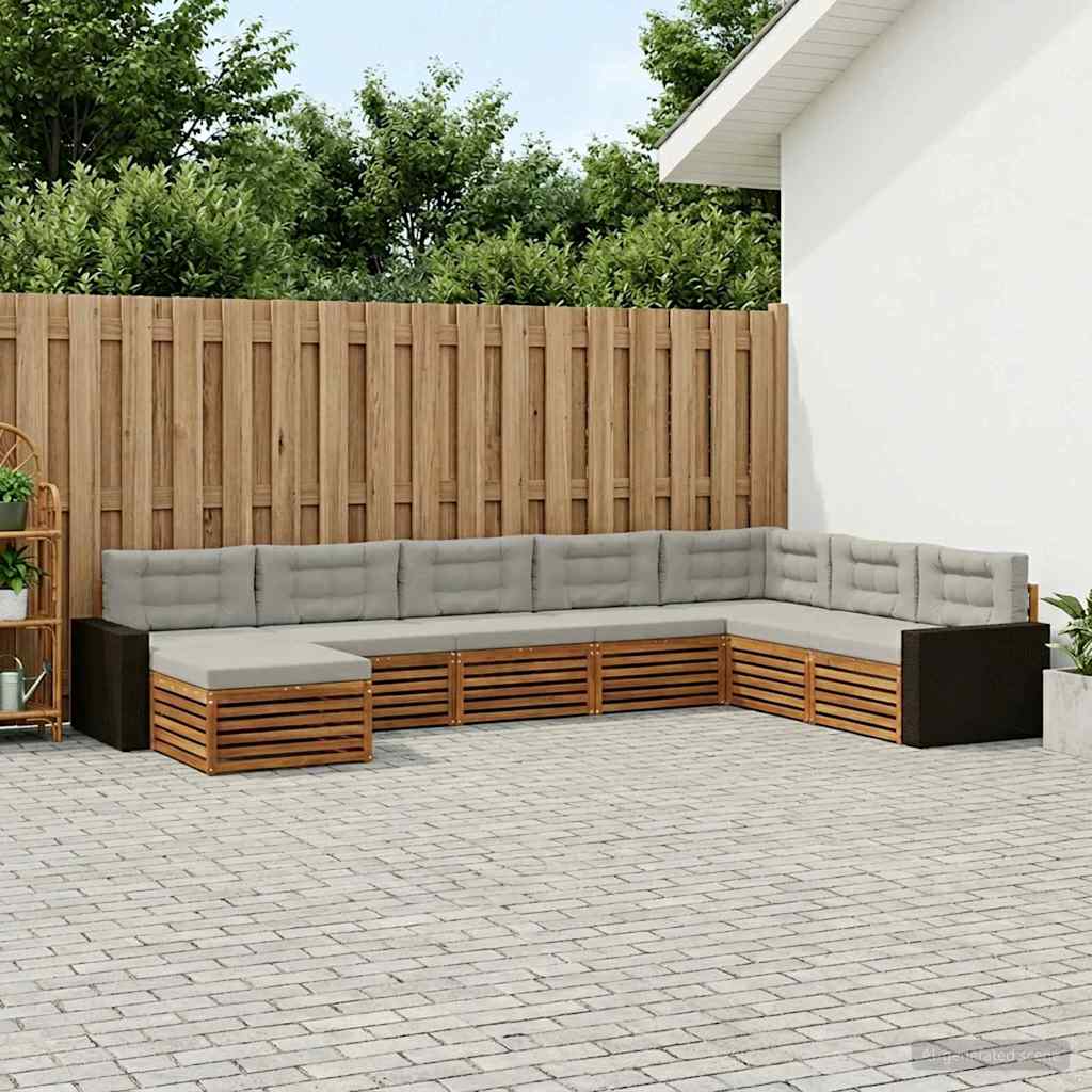 Buiten bankenset met kussen 8 pcs Naturel en lichtgrijs