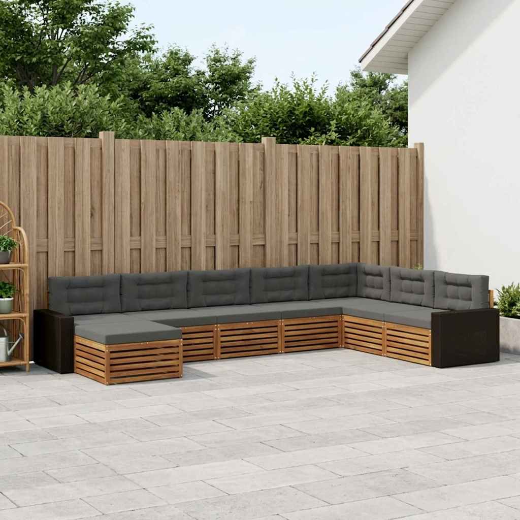 Buiten bankenset met kussen 8 pcs Natuurlijk en Antraciet – afbeelding 1