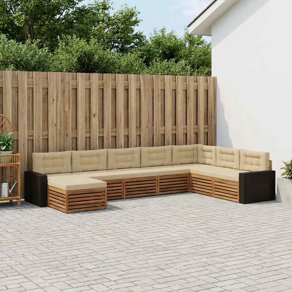 Buiten bankenset met kussen 8 pcs Natuurlijk en Beige
