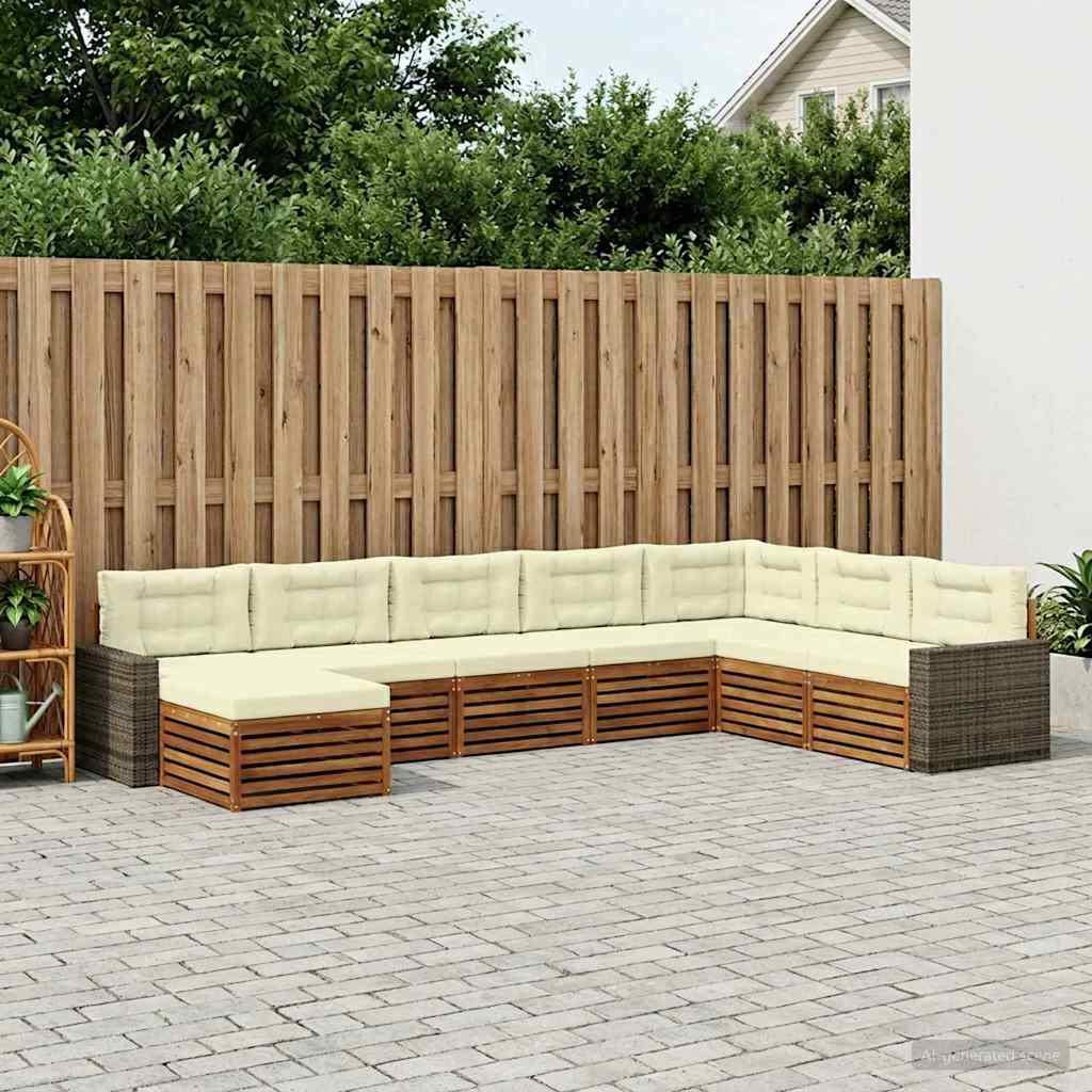 Buiten bankenset met kussen 8 pcs Natuurlijk en Crème