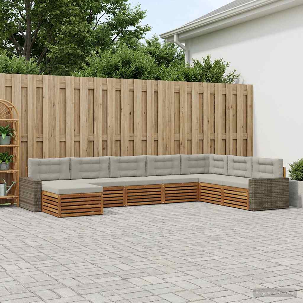 Buiten bankenset met kussen 8 pcs Naturel en lichtgrijs