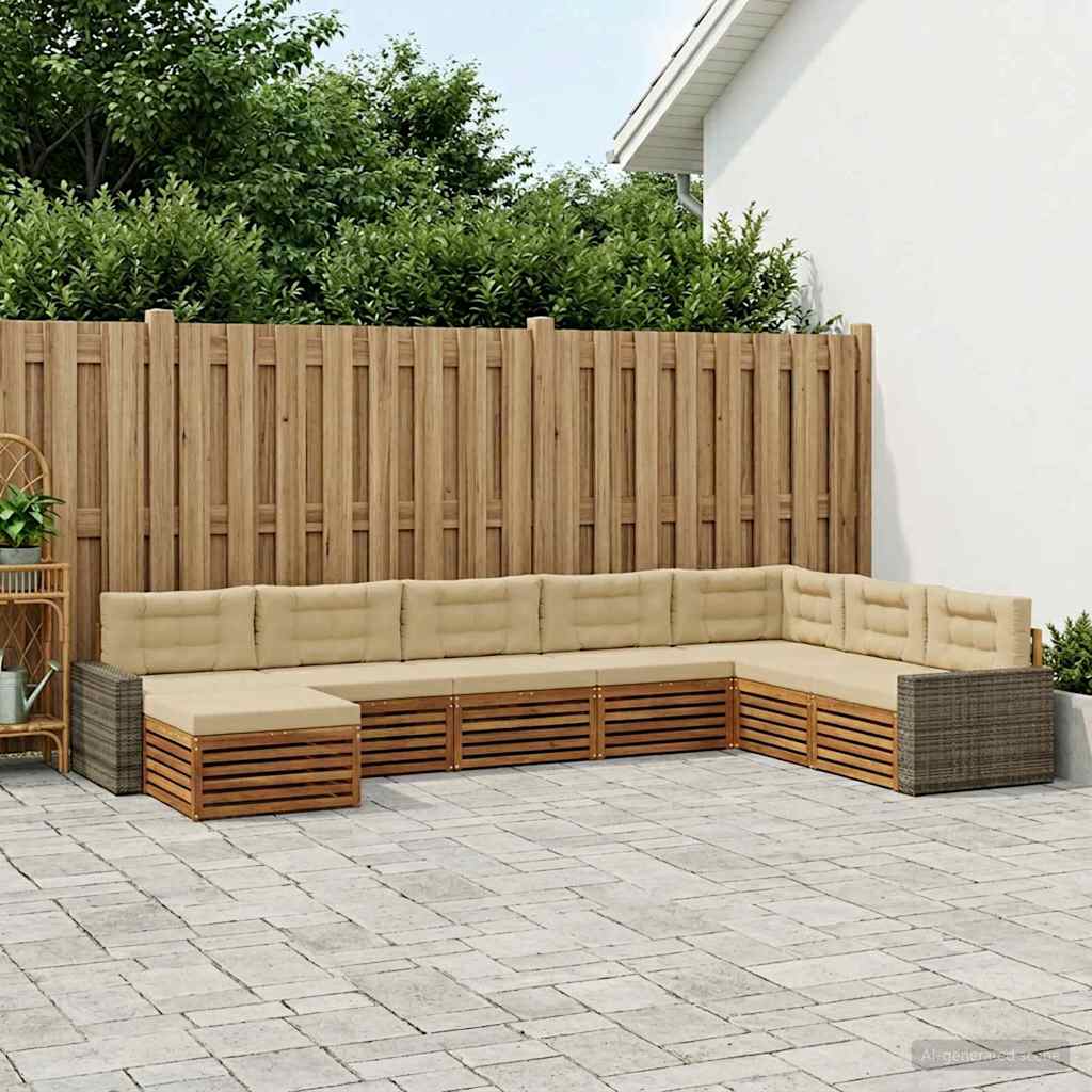Buiten bankenset met kussen 8 pcs Natuurlijk en Beige – afbeelding 1