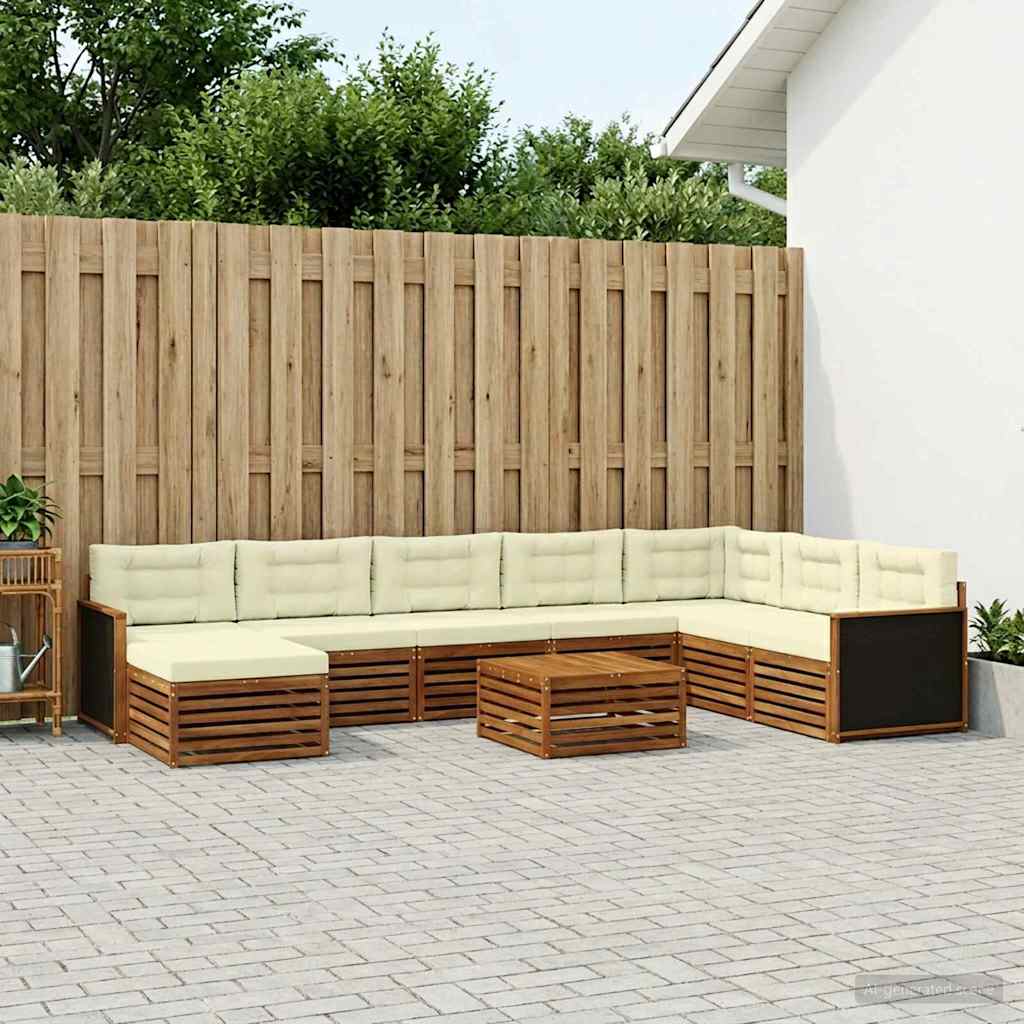 Buiten bankenset 9 pcs Natuurlijk en Crème Massief Acaciahout