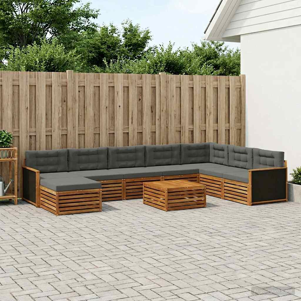 Buiten bankenset met kussen 9 pcs Natuurlijk en Antraciet – afbeelding 1