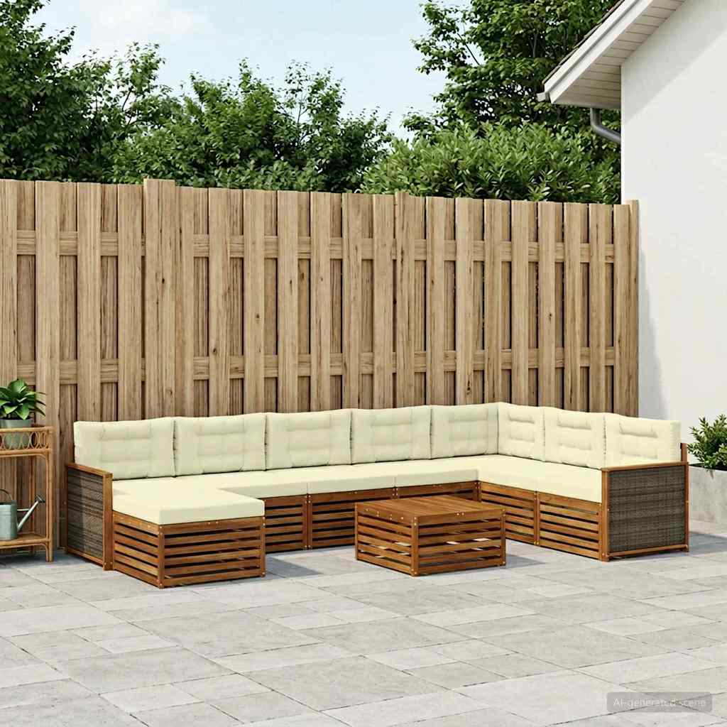 Buiten bankenset 9 pcs Natuurlijk en Crème Massief Acaciahout