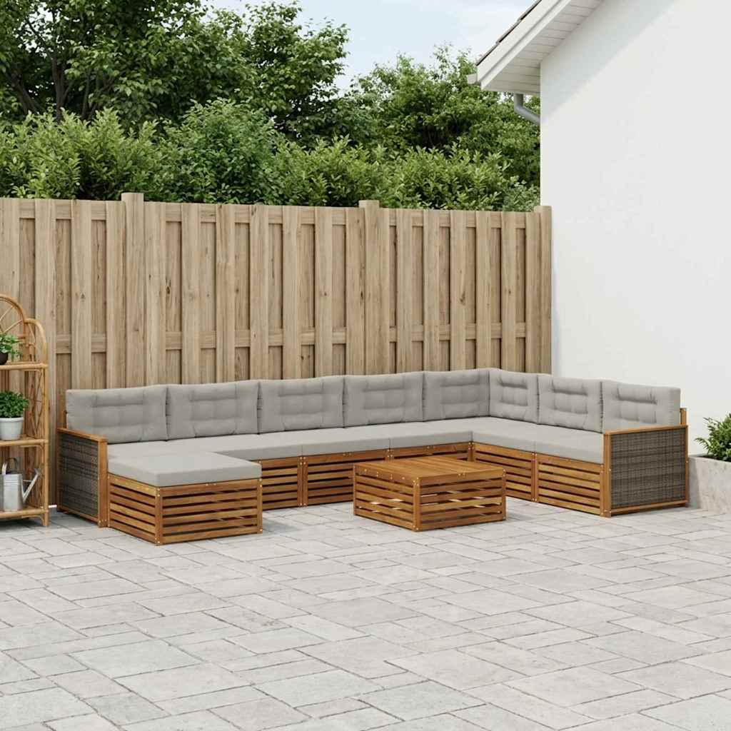 Buiten bankenset 9 pcs Naturel en lichtgrijs Massief Acaciahout – afbeelding 1