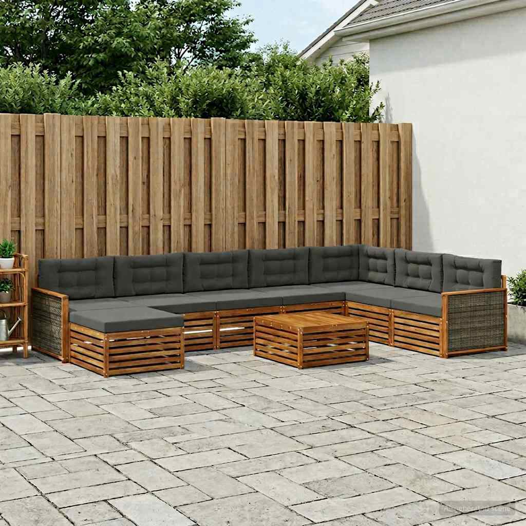 Buiten bankenset met kussen 9 pcs Natuurlijk en Antraciet