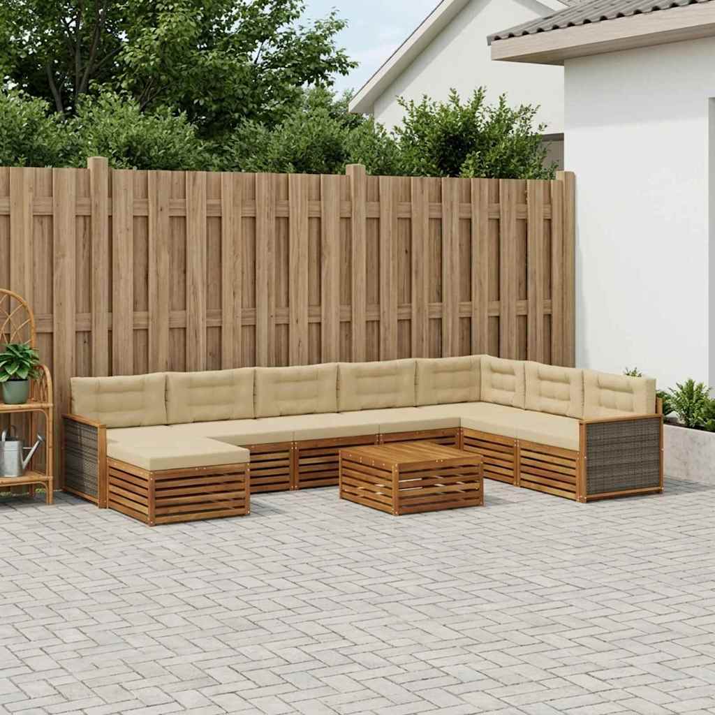 Buiten bankenset 9 pcs Natuurlijk en Beige Massief Acaciahout – afbeelding 1