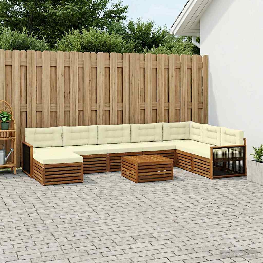Buiten bankenset 9 pcs Natuurlijk en Crème Massief Acaciahout