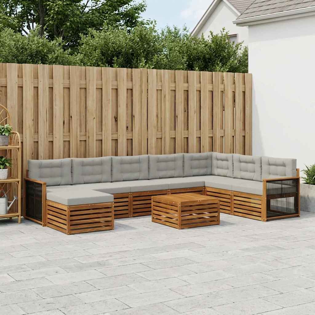 Buiten bankenset 9 pcs Naturel en lichtgrijs Massief Acaciahout – afbeelding 1