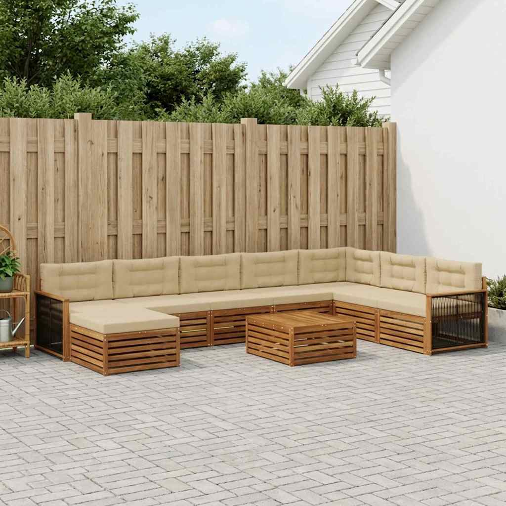 Buiten bankenset 9 pcs Natuurlijk en Beige Massief Acaciahout