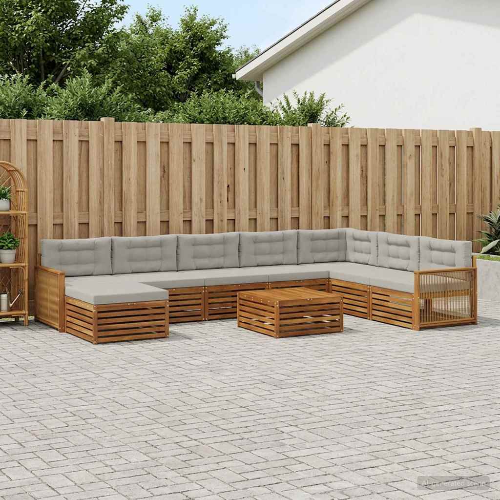 Buiten bankenset 9 pcs Naturel en lichtgrijs Massief Acaciahout