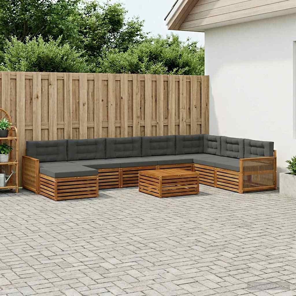 Buiten bankenset met kussen 9 pcs Natuurlijk en Antraciet – afbeelding 1