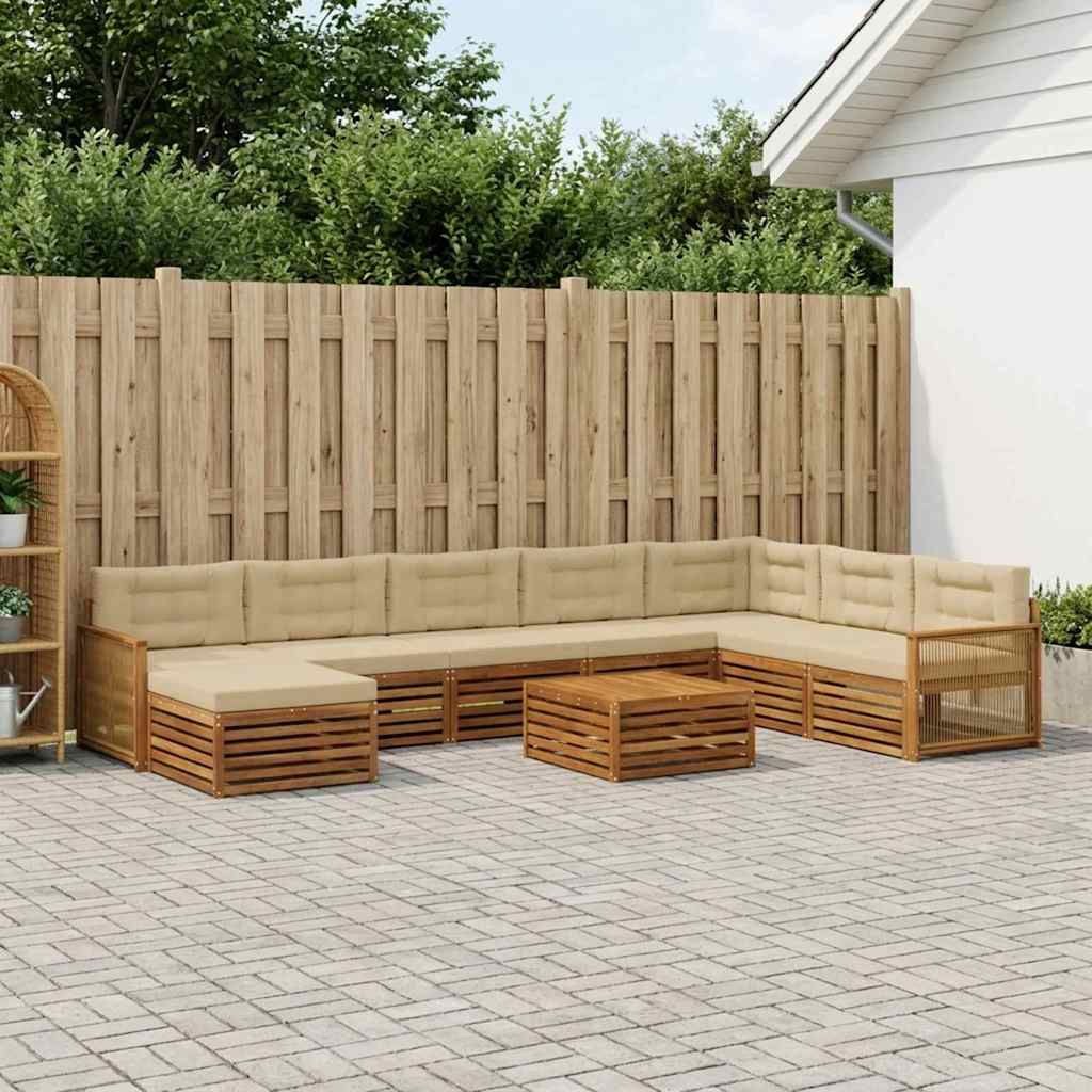 Buiten bankenset 9 pcs Natuurlijk en Beige Massief Acaciahout – afbeelding 1