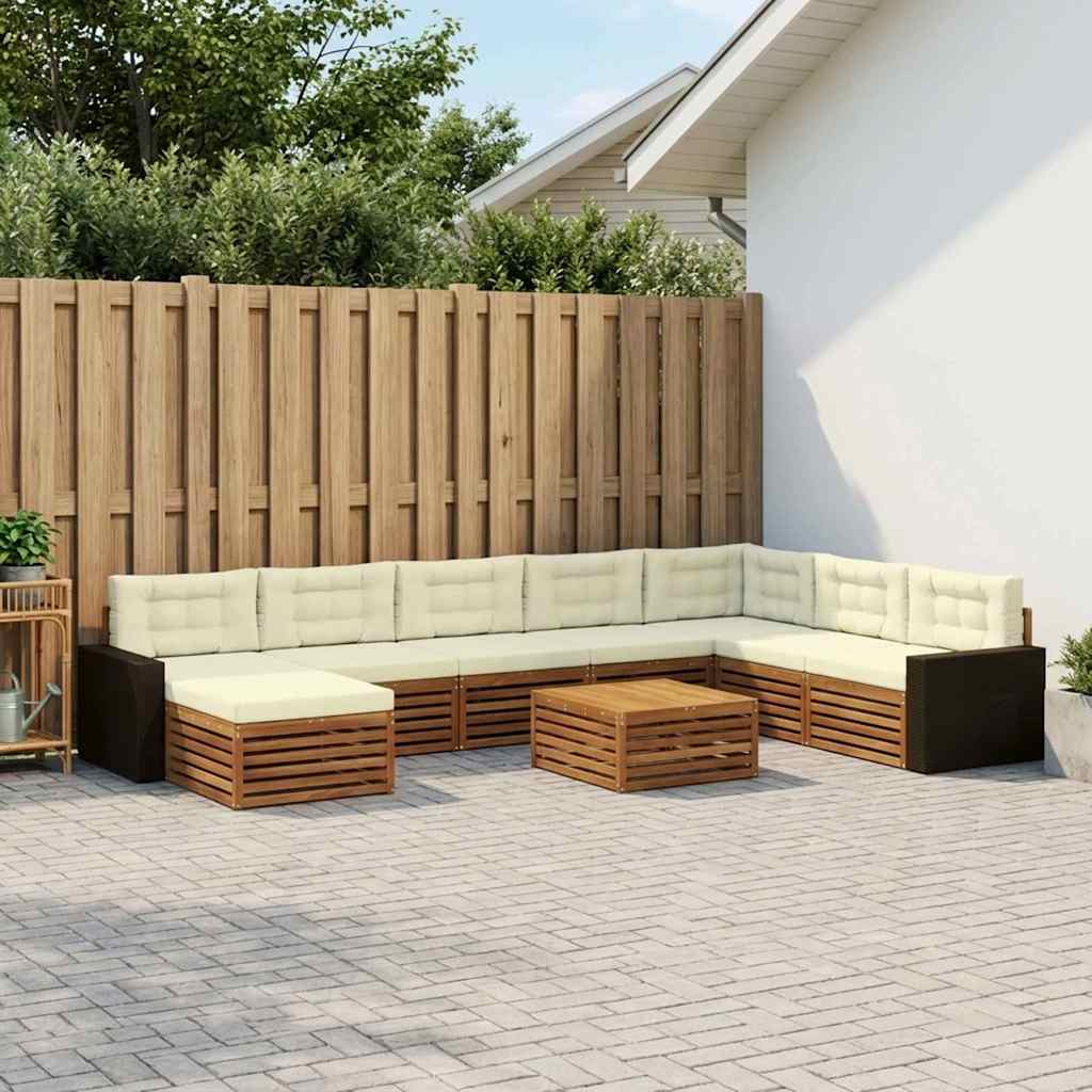 Buiten bankenset 9 pcs Natuurlijk en Crème Massief Acaciahout – afbeelding 1