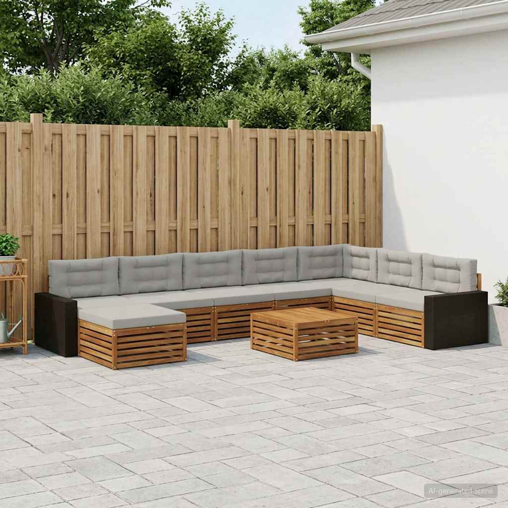 Buiten bankenset 9 pcs Naturel en lichtgrijs Massief Acaciahout – afbeelding 1