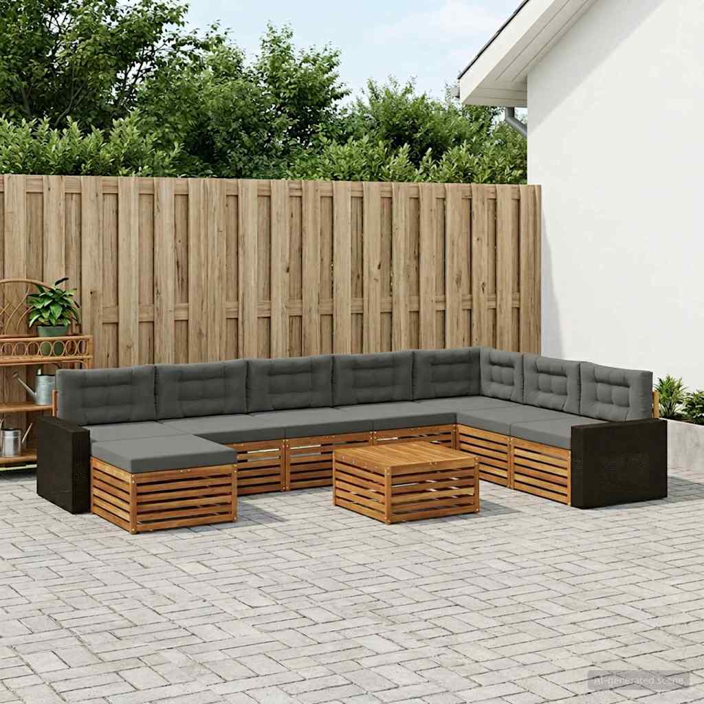 Buiten bankenset met kussen 9 pcs Natuurlijk en Antraciet – afbeelding 1