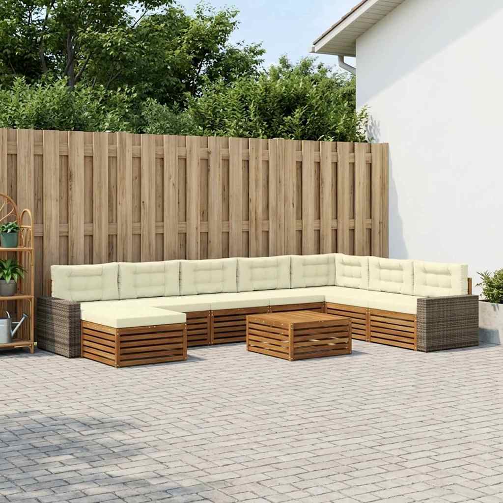 Buiten bankenset 9 pcs Natuurlijk en Crème Massief Acaciahout