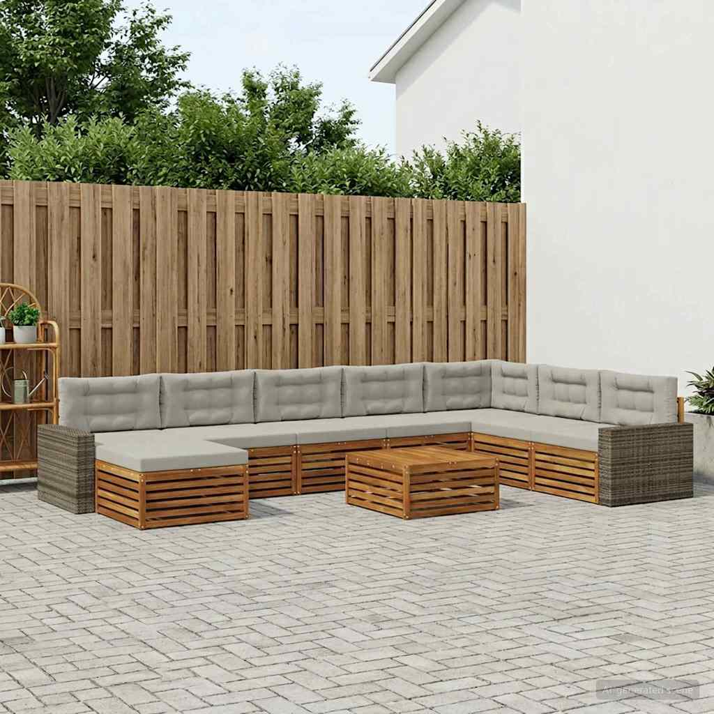 Buiten bankenset 9 pcs Naturel en lichtgrijs Massief Acaciahout