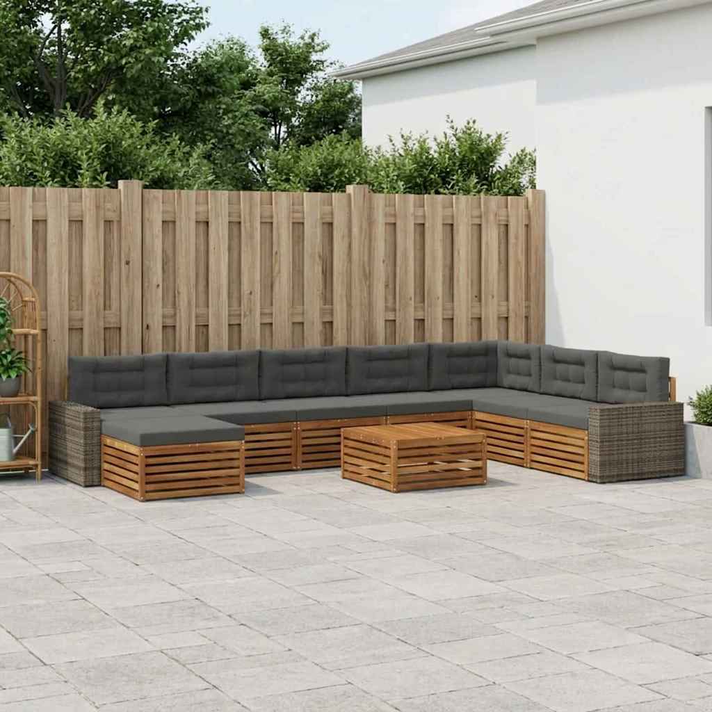 Buiten bankenset met kussen 9 pcs Natuurlijk en Antraciet – afbeelding 1