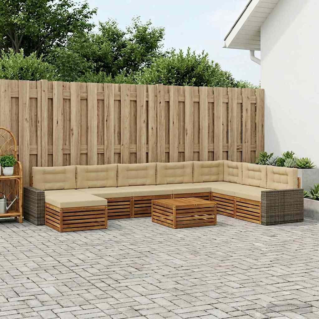 Buiten bankenset 9 pcs Natuurlijk en Beige Massief Acaciahout