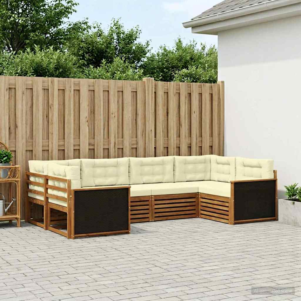Buiten bankenset met kussen 6 pcs Natuurlijk en Crème – afbeelding 1
