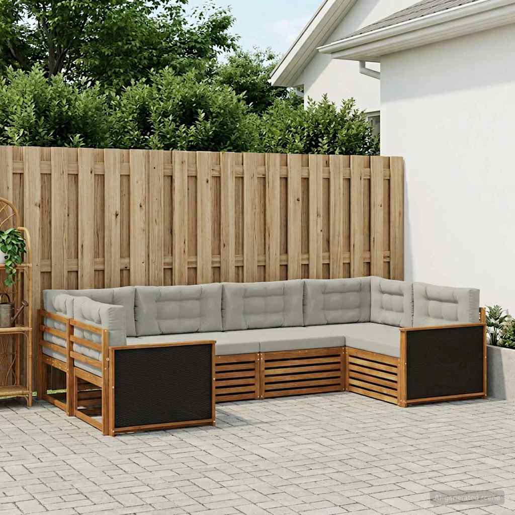 Buiten bankenset met kussen 6 pcs Naturel en lichtgrijs – afbeelding 1