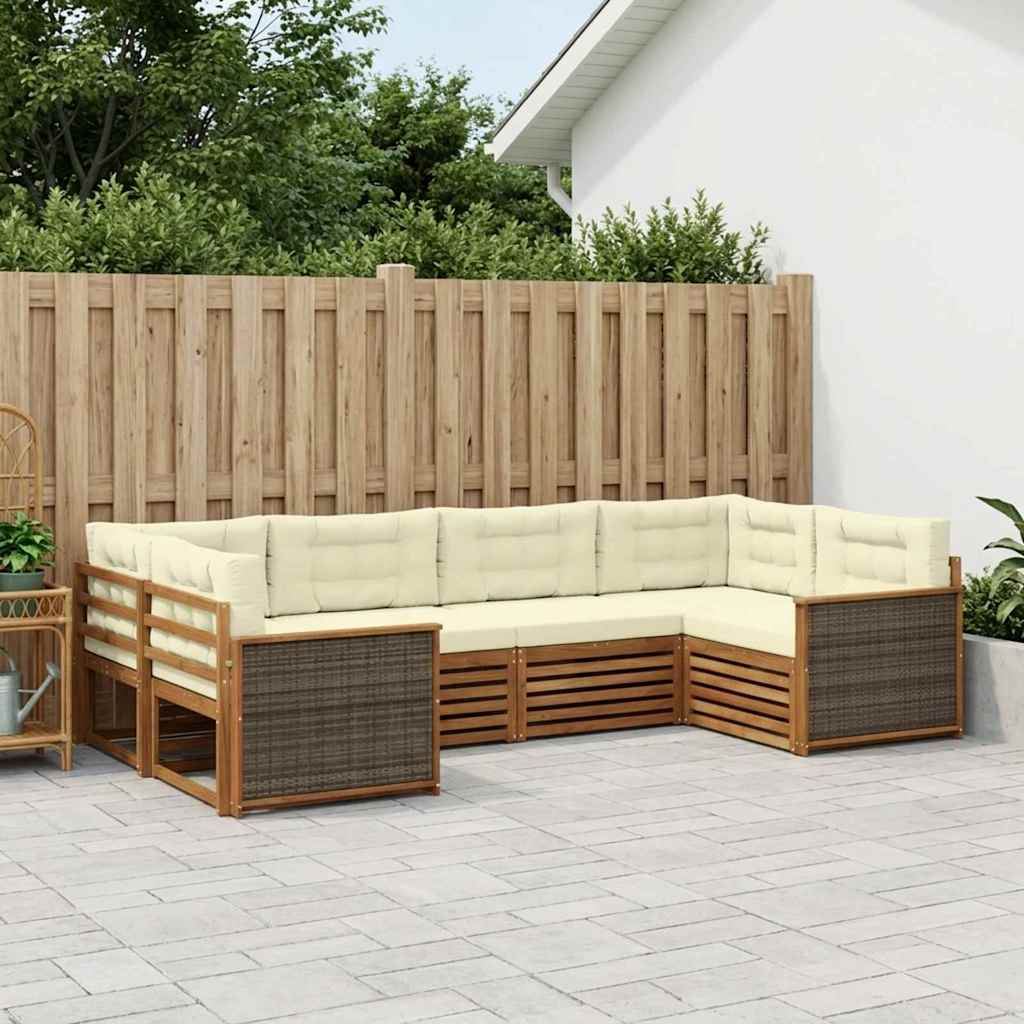 Buiten bankenset met kussen 6 pcs Natuurlijk en Crème – afbeelding 1