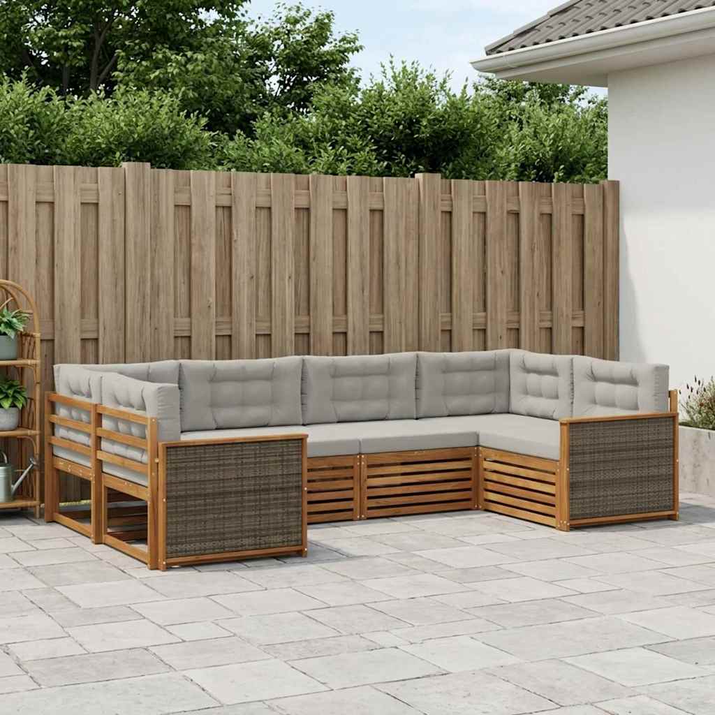 Buiten bankenset met kussen 6 pcs Naturel en lichtgrijs – afbeelding 1