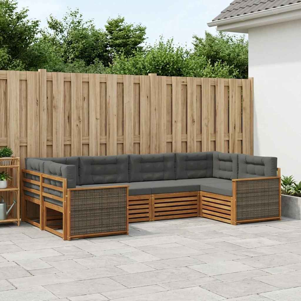 Buiten bankenset met kussen 6 pcs Natuurlijk en Antraciet – afbeelding 1
