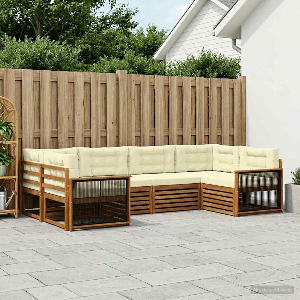Buiten bankenset met kussen 6 pcs Natuurlijk en Crème