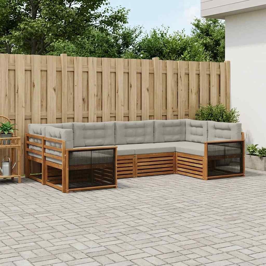 Buiten bankenset met kussen 6 pcs Naturel en lichtgrijs